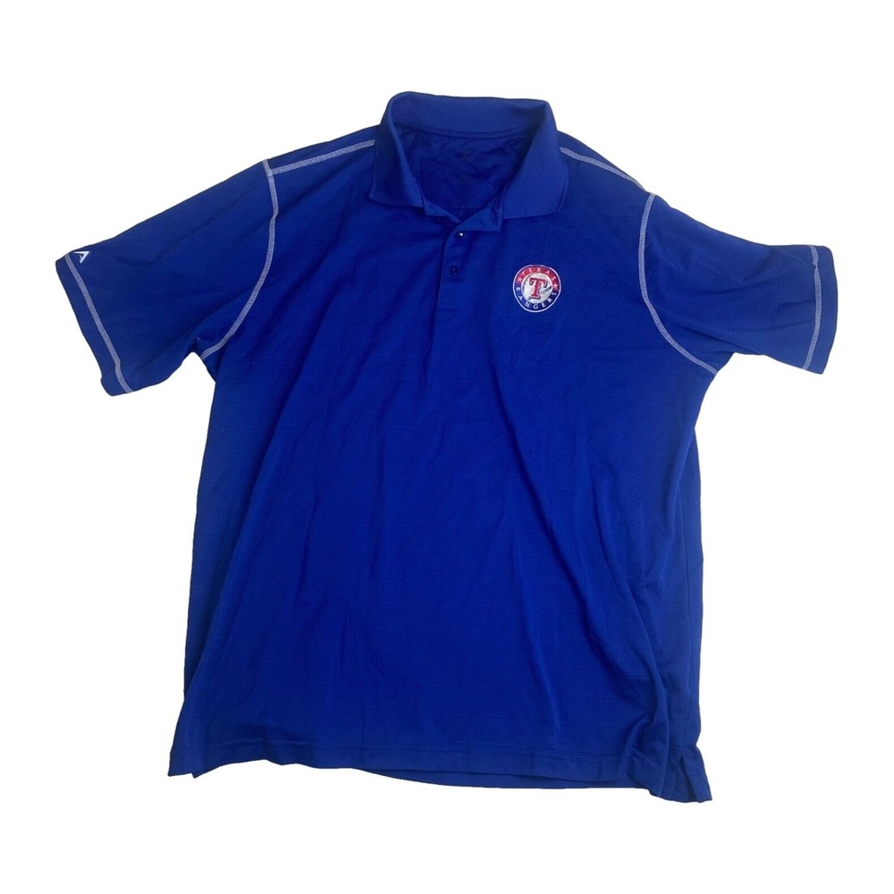 Texas Rangers Polo Shirts Mens XL Blue Striped Antigua